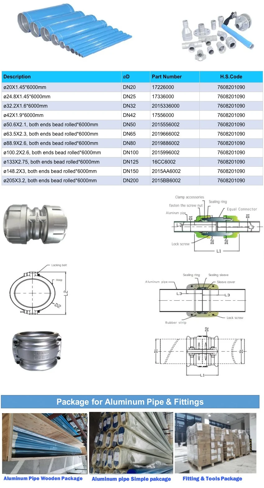 1-1/2 Inch DN65 Cost Saving Installation Fast Connection Aluminum Pipe for Industry Compressor Dryer