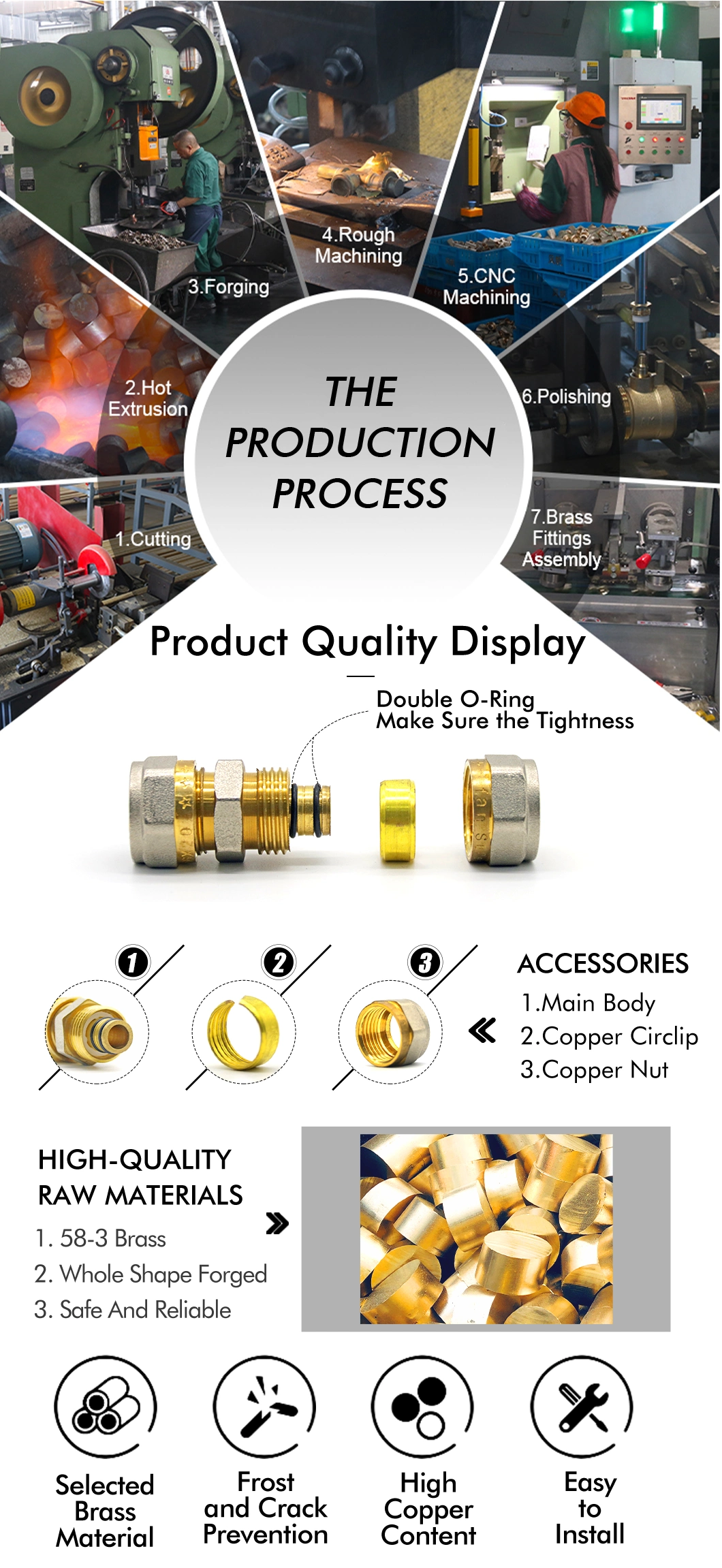 Ifan Factory Yellow Color Brass Compression Fittings 1/2